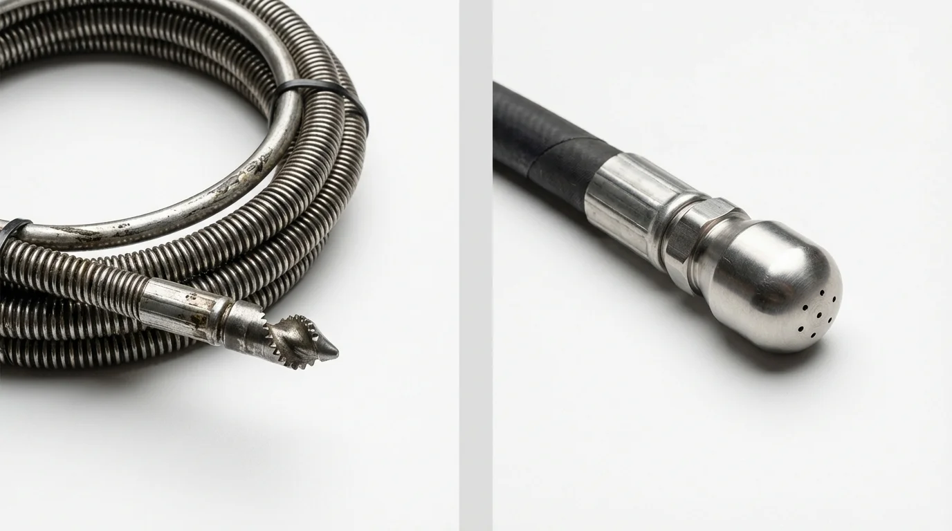 Drain snake cable and hydro jetting nozzle used for drain cleaning in Keystone Heights, FL