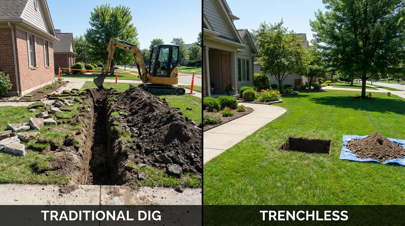 Trenchless sewer repair with minimal yard damage versus traditional excavation in Keystone Heights, FL